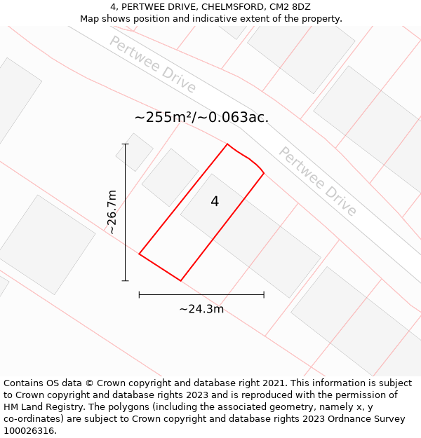 4, PERTWEE DRIVE, CHELMSFORD, CM2 8DZ: Plot and title map