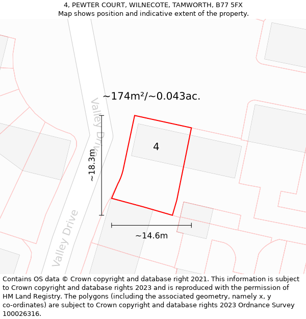 4, PEWTER COURT, WILNECOTE, TAMWORTH, B77 5FX: Plot and title map