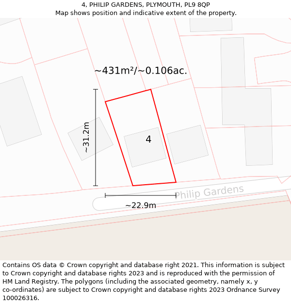 4, PHILIP GARDENS, PLYMOUTH, PL9 8QP: Plot and title map