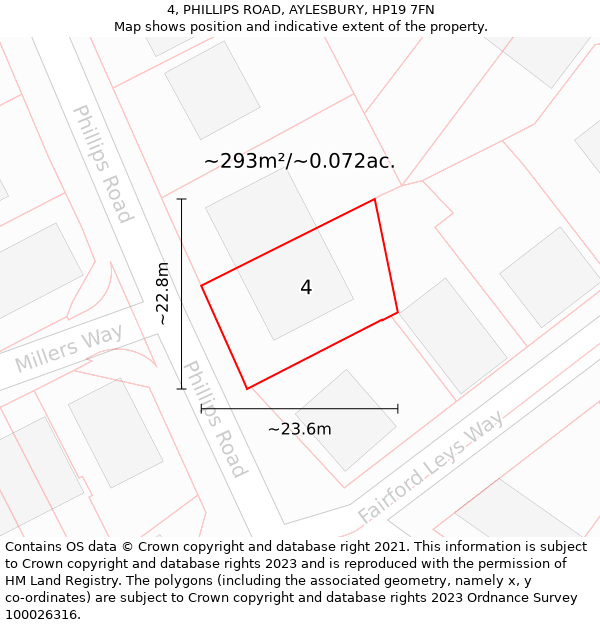4, PHILLIPS ROAD, AYLESBURY, HP19 7FN: Plot and title map