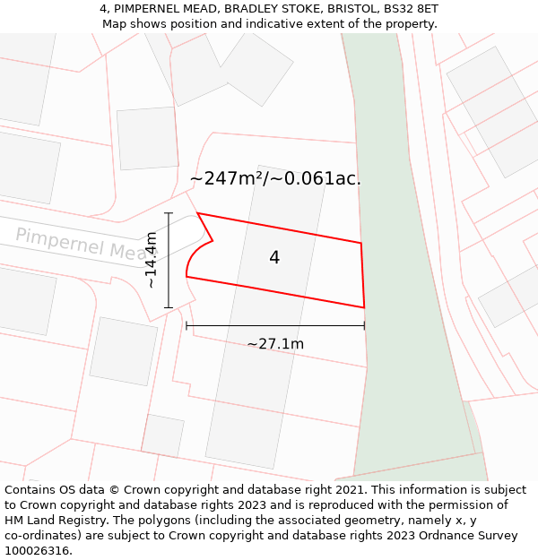 4, PIMPERNEL MEAD, BRADLEY STOKE, BRISTOL, BS32 8ET: Plot and title map