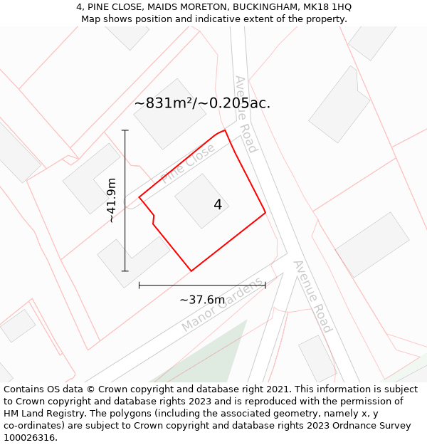 4, PINE CLOSE, MAIDS MORETON, BUCKINGHAM, MK18 1HQ: Plot and title map