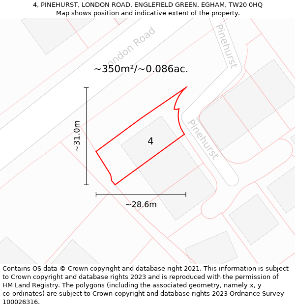 4, PINEHURST, LONDON ROAD, ENGLEFIELD GREEN, EGHAM, TW20 0HQ: Plot and title map