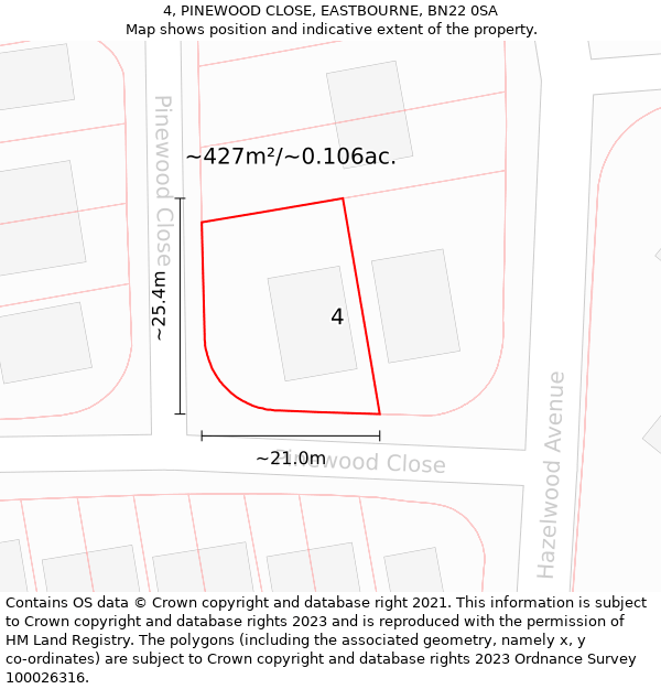 4, PINEWOOD CLOSE, EASTBOURNE, BN22 0SA: Plot and title map