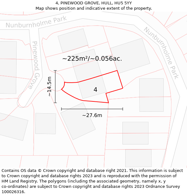 4, PINEWOOD GROVE, HULL, HU5 5YY: Plot and title map