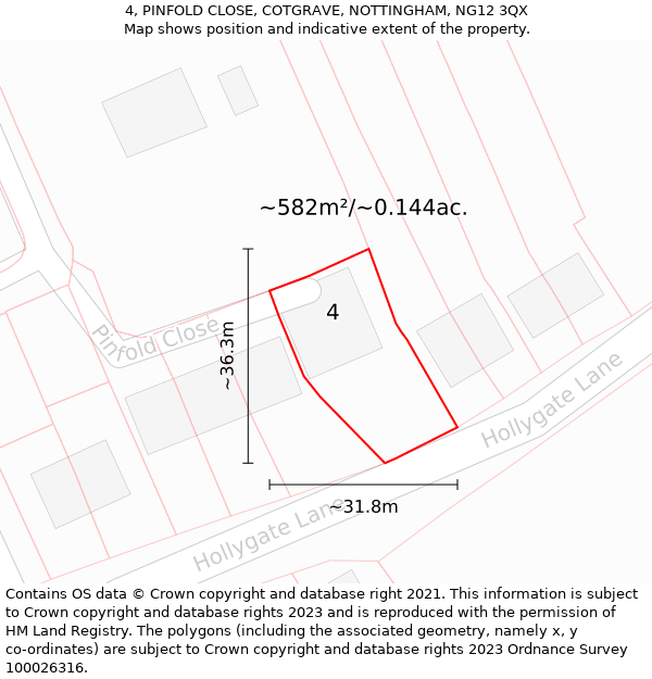 4, PINFOLD CLOSE, COTGRAVE, NOTTINGHAM, NG12 3QX: Plot and title map