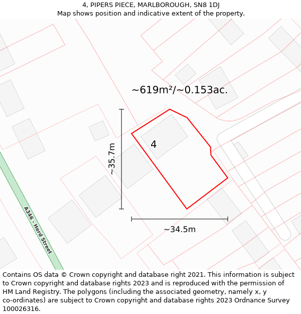 4, PIPERS PIECE, MARLBOROUGH, SN8 1DJ: Plot and title map