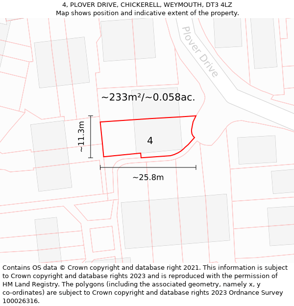 4, PLOVER DRIVE, CHICKERELL, WEYMOUTH, DT3 4LZ: Plot and title map