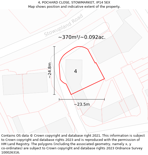 4, POCHARD CLOSE, STOWMARKET, IP14 5EX: Plot and title map