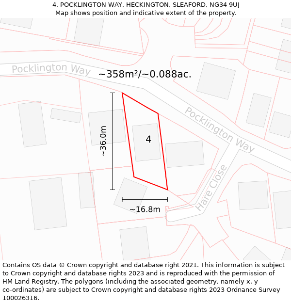 4, POCKLINGTON WAY, HECKINGTON, SLEAFORD, NG34 9UJ: Plot and title map