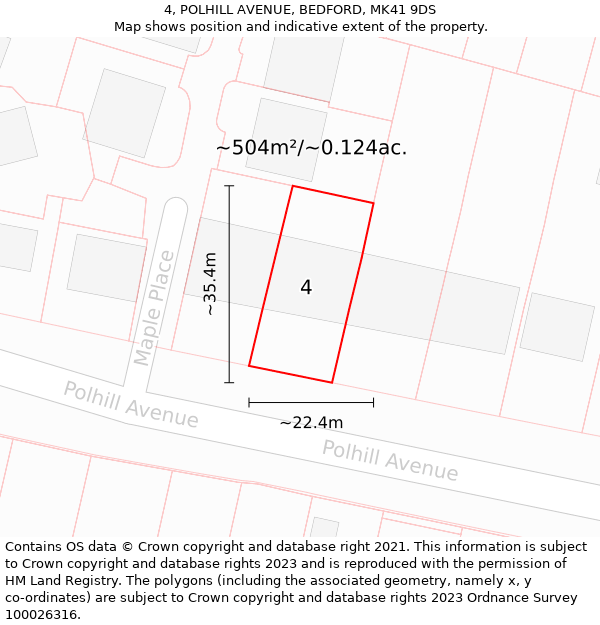 4, POLHILL AVENUE, BEDFORD, MK41 9DS: Plot and title map