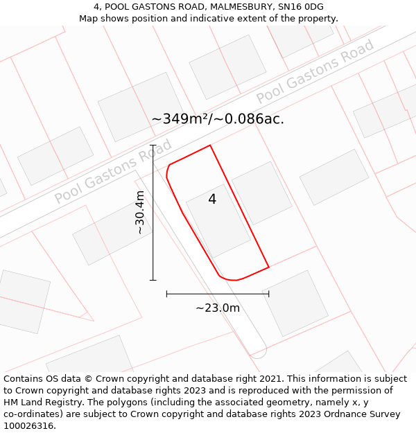 4, POOL GASTONS ROAD, MALMESBURY, SN16 0DG: Plot and title map