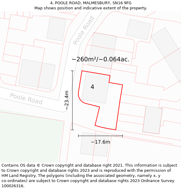 4, POOLE ROAD, MALMESBURY, SN16 9FG: Plot and title map