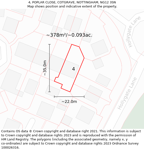 4, POPLAR CLOSE, COTGRAVE, NOTTINGHAM, NG12 3SN: Plot and title map