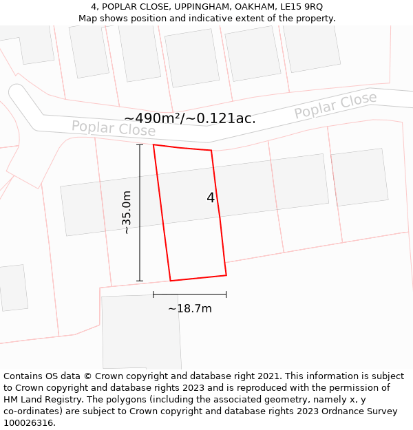 4, POPLAR CLOSE, UPPINGHAM, OAKHAM, LE15 9RQ: Plot and title map