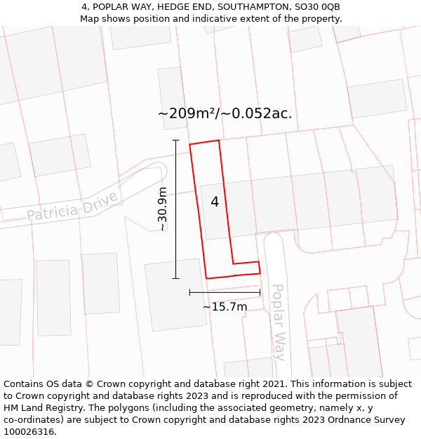 4, POPLAR WAY, HEDGE END, SOUTHAMPTON, SO30 0QB: Plot and title map