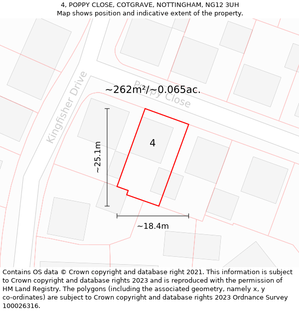 4, POPPY CLOSE, COTGRAVE, NOTTINGHAM, NG12 3UH: Plot and title map