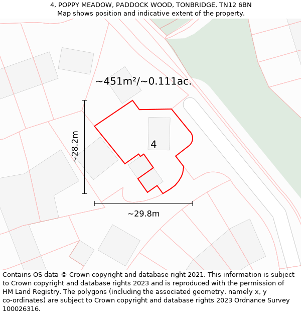 4, POPPY MEADOW, PADDOCK WOOD, TONBRIDGE, TN12 6BN: Plot and title map