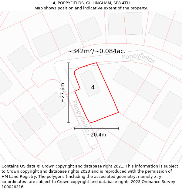 4, POPPYFIELDS, GILLINGHAM, SP8 4TH: Plot and title map