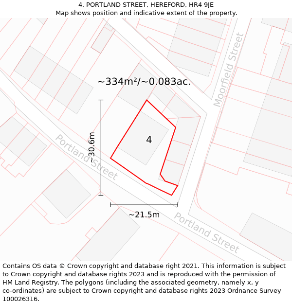 4, PORTLAND STREET, HEREFORD, HR4 9JE: Plot and title map