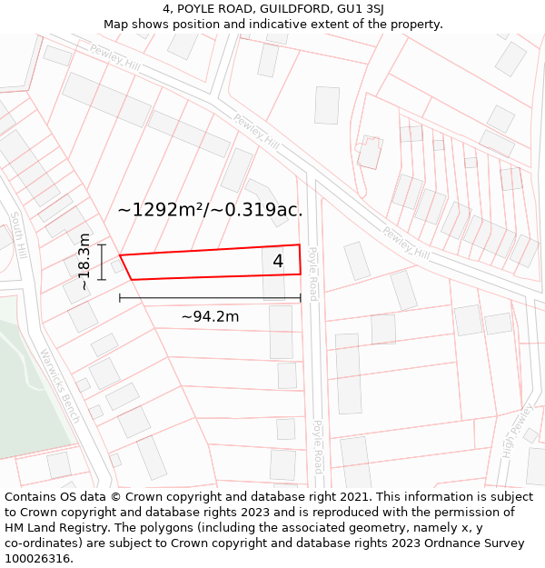 4, POYLE ROAD, GUILDFORD, GU1 3SJ: Plot and title map