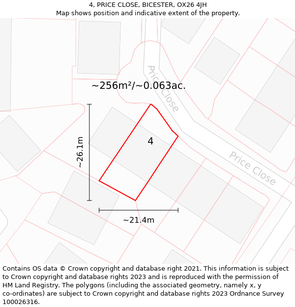 4, PRICE CLOSE, BICESTER, OX26 4JH: Plot and title map