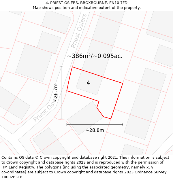 4, PRIEST OSIERS, BROXBOURNE, EN10 7FD: Plot and title map