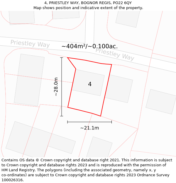 4, PRIESTLEY WAY, BOGNOR REGIS, PO22 6QY: Plot and title map