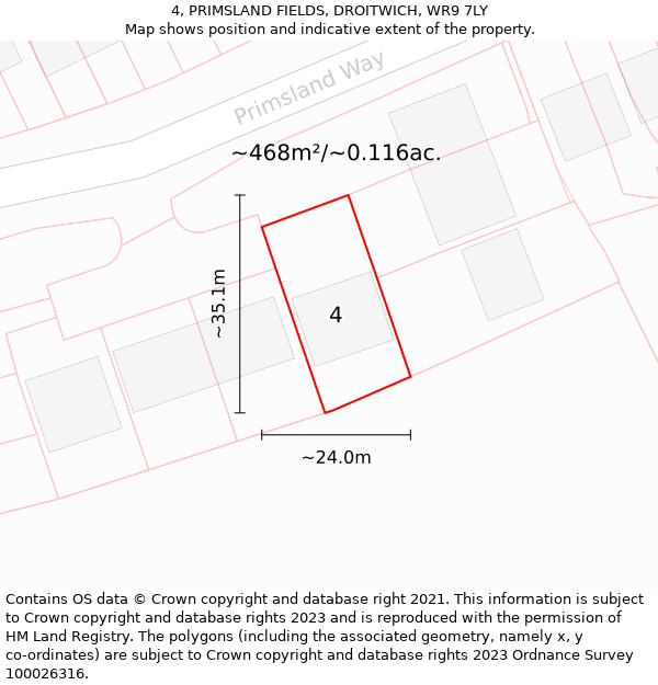 4, PRIMSLAND FIELDS, DROITWICH, WR9 7LY: Plot and title map