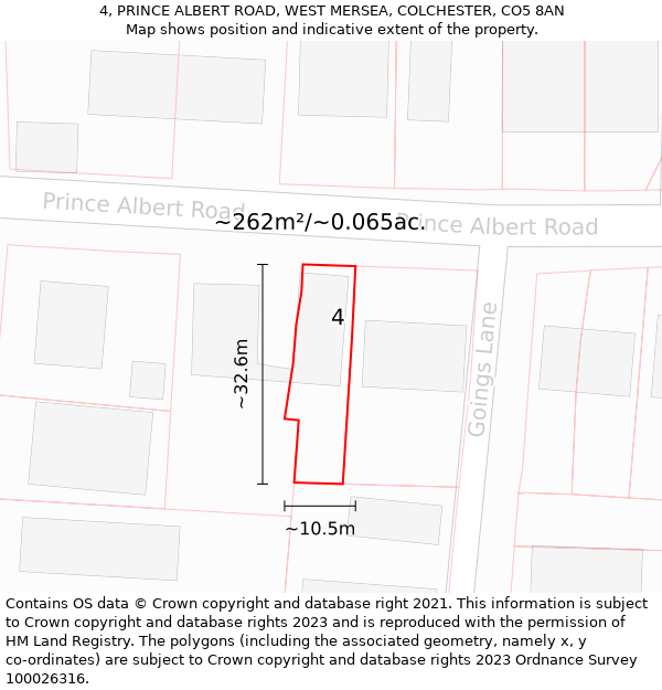 4, PRINCE ALBERT ROAD, WEST MERSEA, COLCHESTER, CO5 8AN: Plot and title map