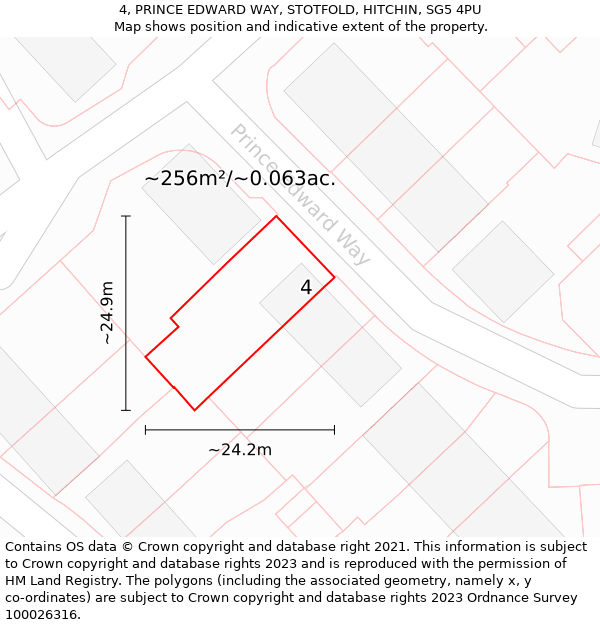 4, PRINCE EDWARD WAY, STOTFOLD, HITCHIN, SG5 4PU: Plot and title map