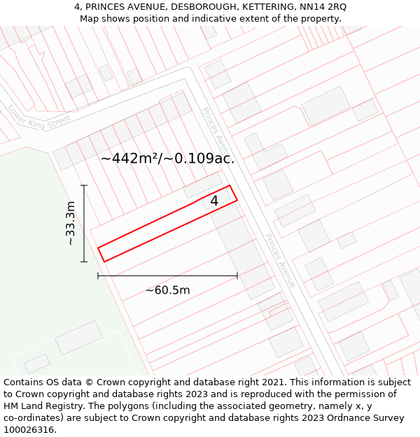 4, PRINCES AVENUE, DESBOROUGH, KETTERING, NN14 2RQ: Plot and title map