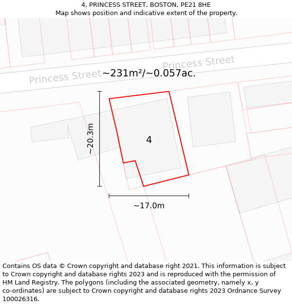 4, PRINCESS STREET, BOSTON, PE21 8HE: Plot and title map