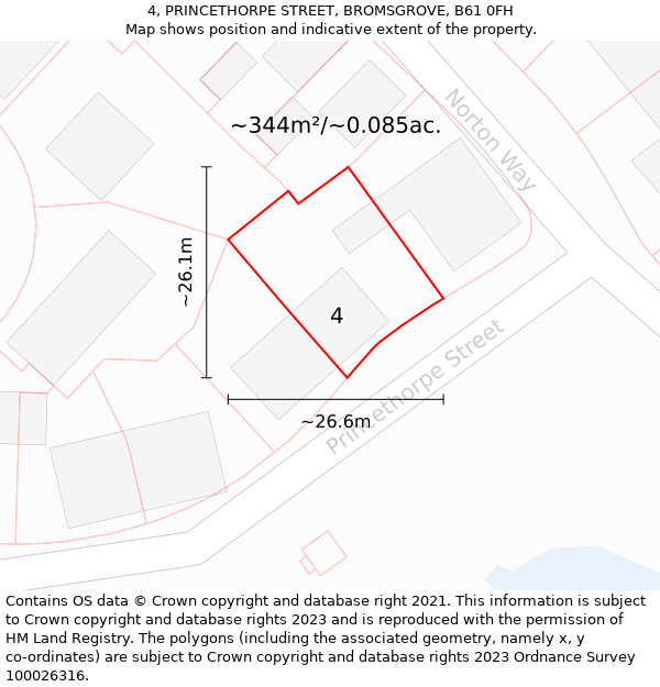 4, PRINCETHORPE STREET, BROMSGROVE, B61 0FH: Plot and title map