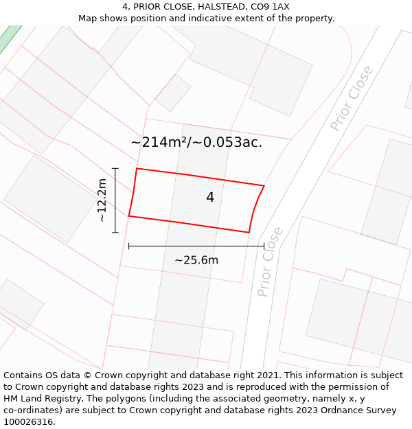 4, PRIOR CLOSE, HALSTEAD, CO9 1AX: Plot and title map