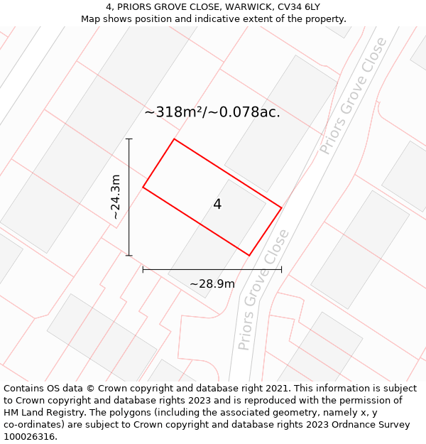 4, PRIORS GROVE CLOSE, WARWICK, CV34 6LY: Plot and title map