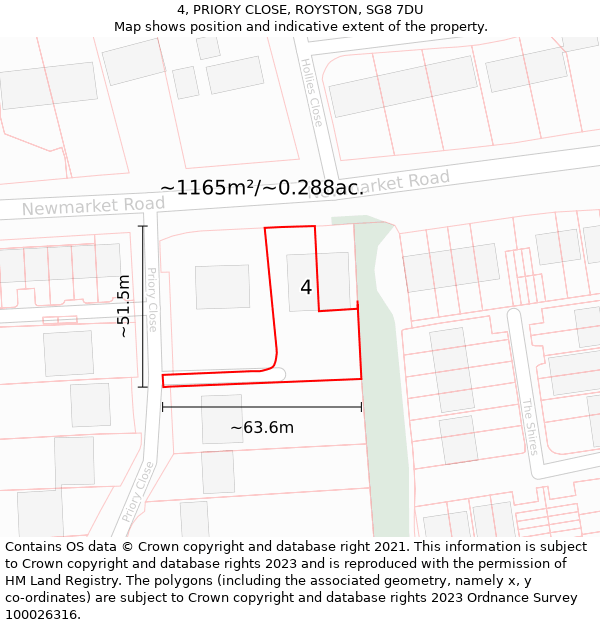 4, PRIORY CLOSE, ROYSTON, SG8 7DU: Plot and title map