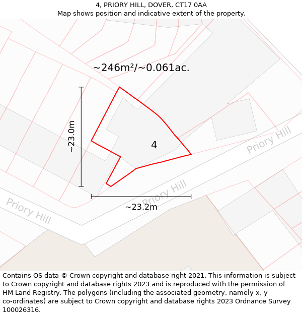 4, PRIORY HILL, DOVER, CT17 0AA: Plot and title map