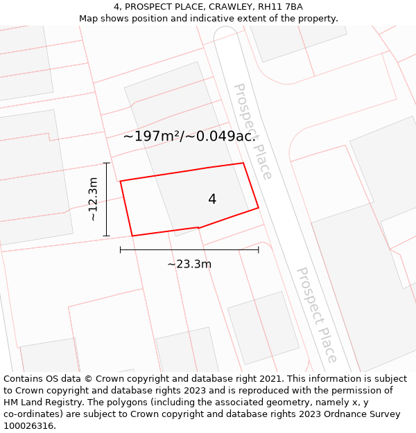 4, PROSPECT PLACE, CRAWLEY, RH11 7BA: Plot and title map