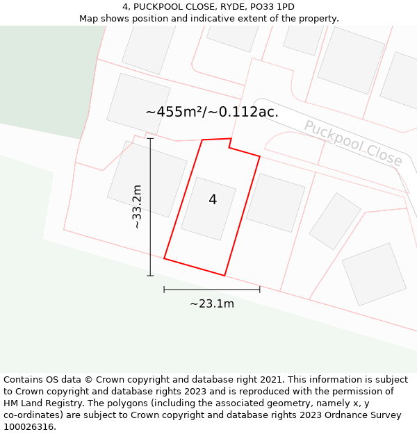 4, PUCKPOOL CLOSE, RYDE, PO33 1PD: Plot and title map