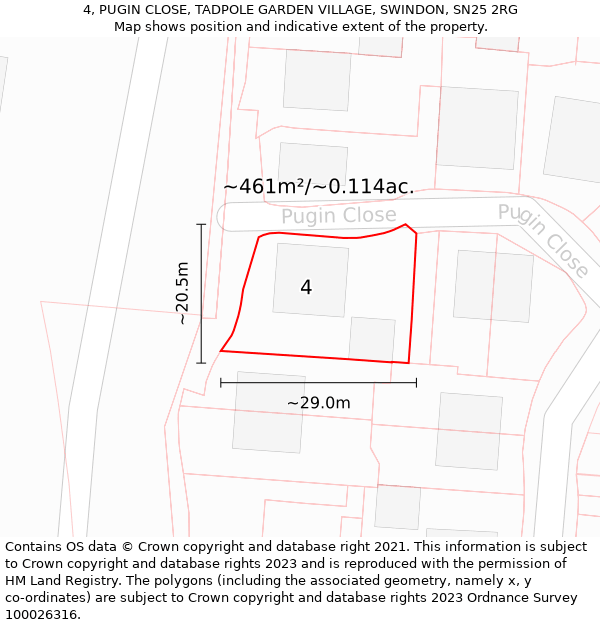 4, PUGIN CLOSE, TADPOLE GARDEN VILLAGE, SWINDON, SN25 2RG: Plot and title map