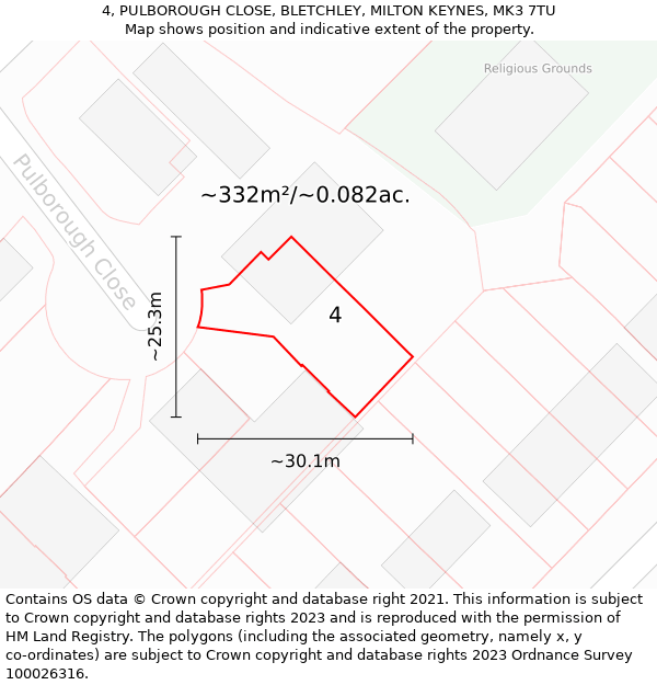 4, PULBOROUGH CLOSE, BLETCHLEY, MILTON KEYNES, MK3 7TU: Plot and title map