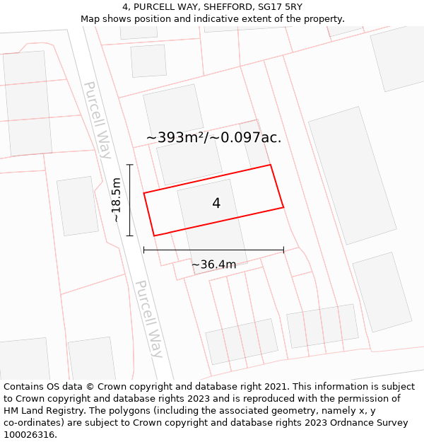 4, PURCELL WAY, SHEFFORD, SG17 5RY: Plot and title map