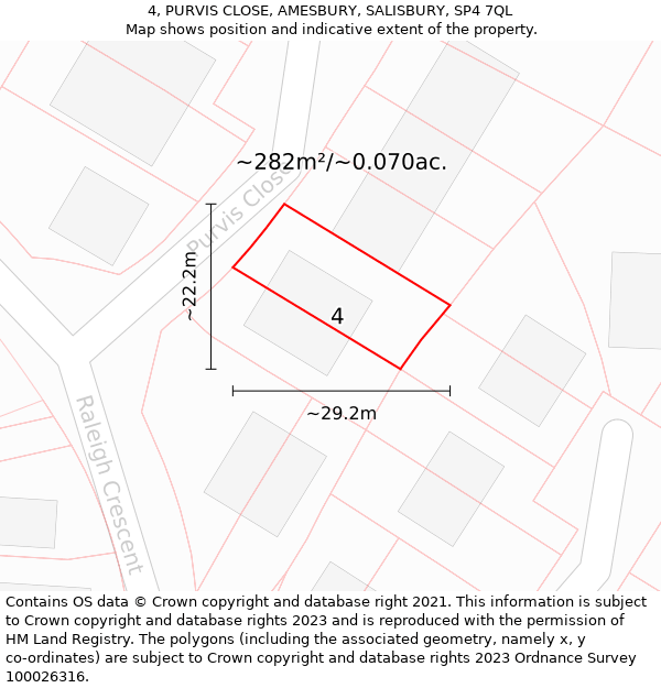 4, PURVIS CLOSE, AMESBURY, SALISBURY, SP4 7QL: Plot and title map