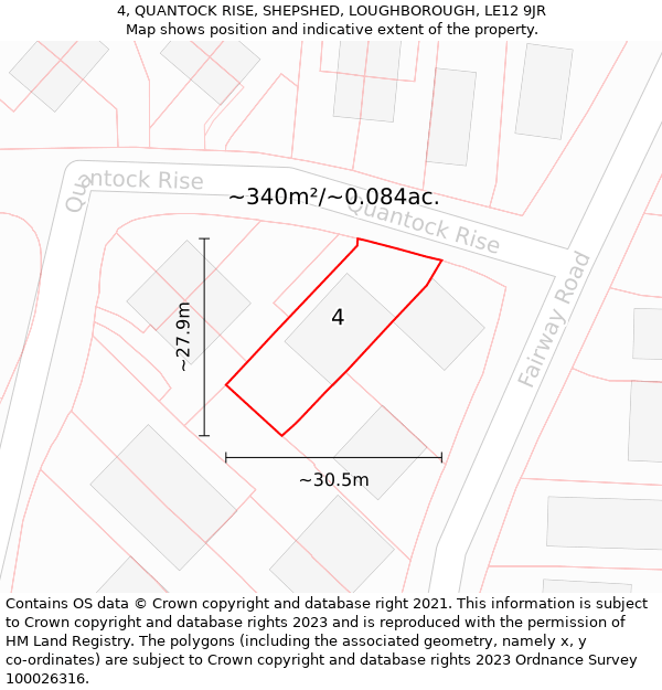 4, QUANTOCK RISE, SHEPSHED, LOUGHBOROUGH, LE12 9JR: Plot and title map