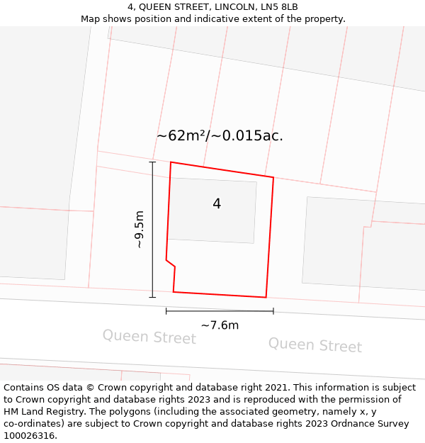 4, QUEEN STREET, LINCOLN, LN5 8LB: Plot and title map