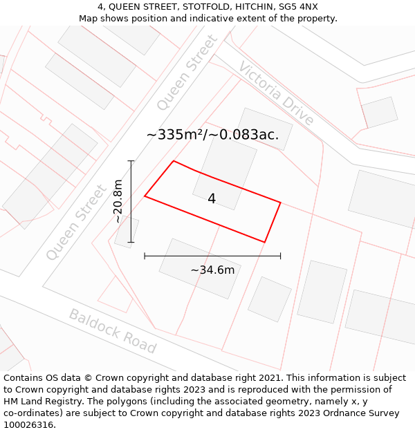 4, QUEEN STREET, STOTFOLD, HITCHIN, SG5 4NX: Plot and title map