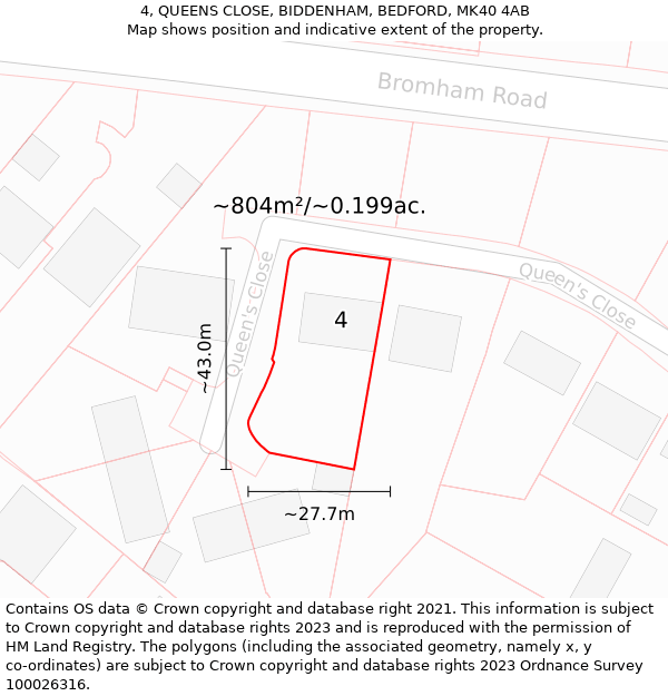 4, QUEENS CLOSE, BIDDENHAM, BEDFORD, MK40 4AB: Plot and title map