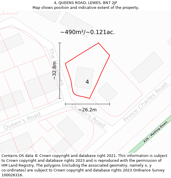 4, QUEENS ROAD, LEWES, BN7 2JF: Plot and title map