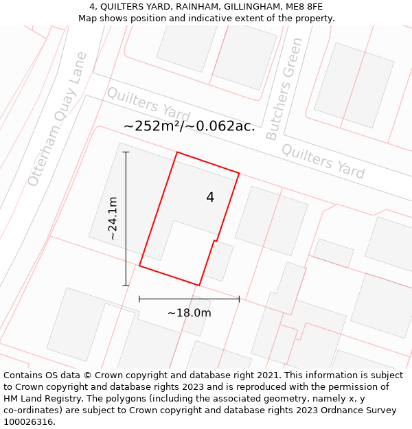 4, QUILTERS YARD, RAINHAM, GILLINGHAM, ME8 8FE: Plot and title map